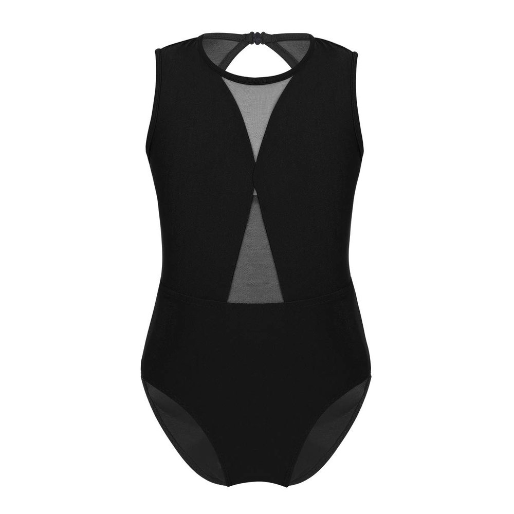 Choomomo Kids Girls Mesh Splice Sleeveless Ballet Dance Leotard Gymnastic Exercise Sports Running Jumpsuit Black 4-5