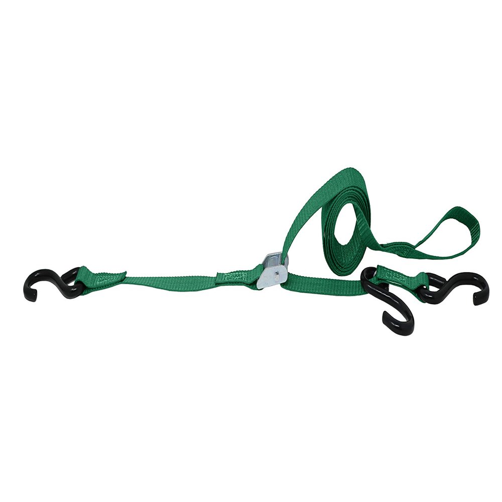 1 Inch x 6 Ft 3 Point Cam Buckle Tie Down, S Hook On Fixed End, Adjustable Strap Has A Sliding S Hook (Green)