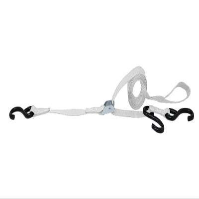 1 Inch x 6 Ft 3 Point Cam Buckle Tie Down, S Hook On Fixed End, Adjustable Strap Has A Sliding S Hook (White)