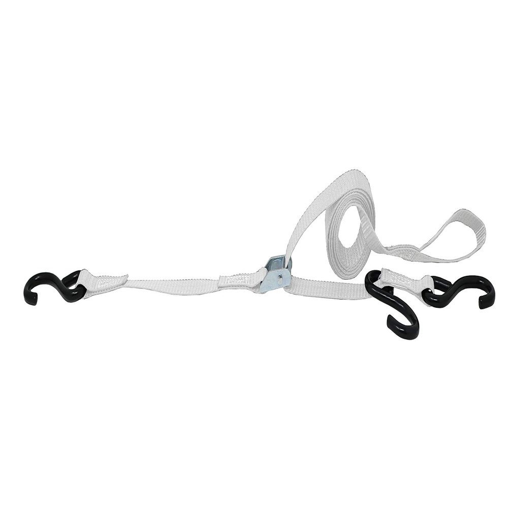 1 Inch x 6 Ft 3 Point Cam Buckle Tie Down, S Hook On Fixed End, Adjustable Strap Has A Sliding S Hook (White)