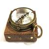 Antique Nautical Brown Round Silver Dial Compass 2.5" Brass Navigation Compass with Leather Box view 1