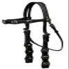 Double Stitched Leather Browband Headstall w/Silver Star Conchos & Reins (Black) view 2