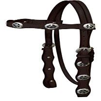 Double Stitched Leather Browband Headstall w/Silver Texas Star Conchos & Reins (Dark Brown)