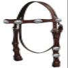 Double Stitched Leather Browband Headstall w/Engraved Silver Conchos (Brown) view 1
