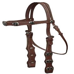 Double Stitched Leather Browband Headstall w/Silver Star Conchos & Reins (Dark Brown)
