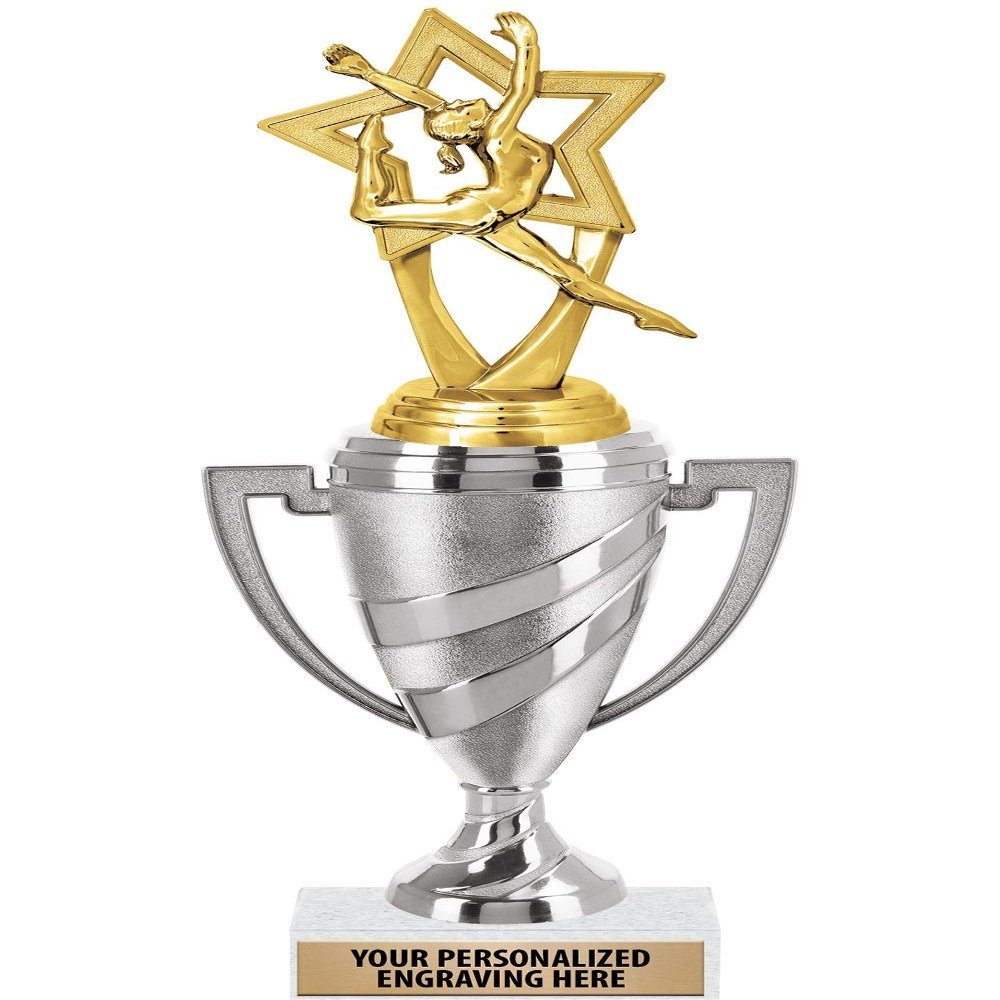 Crown Awards Gymnastics Trophy, 11" Silver Cup Male Handstand Trophies Includes Free Engraving, 10 Pack