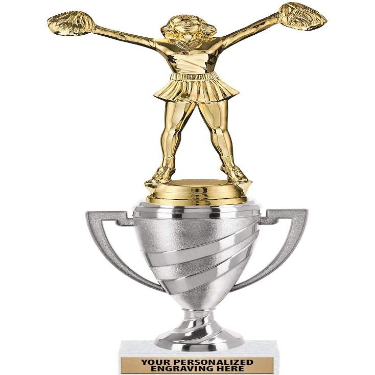 Crown Awards Cheerleader Trophy, 11" Silver Cup Cheer Trophies Includes Free Engraving, 10 Pack
