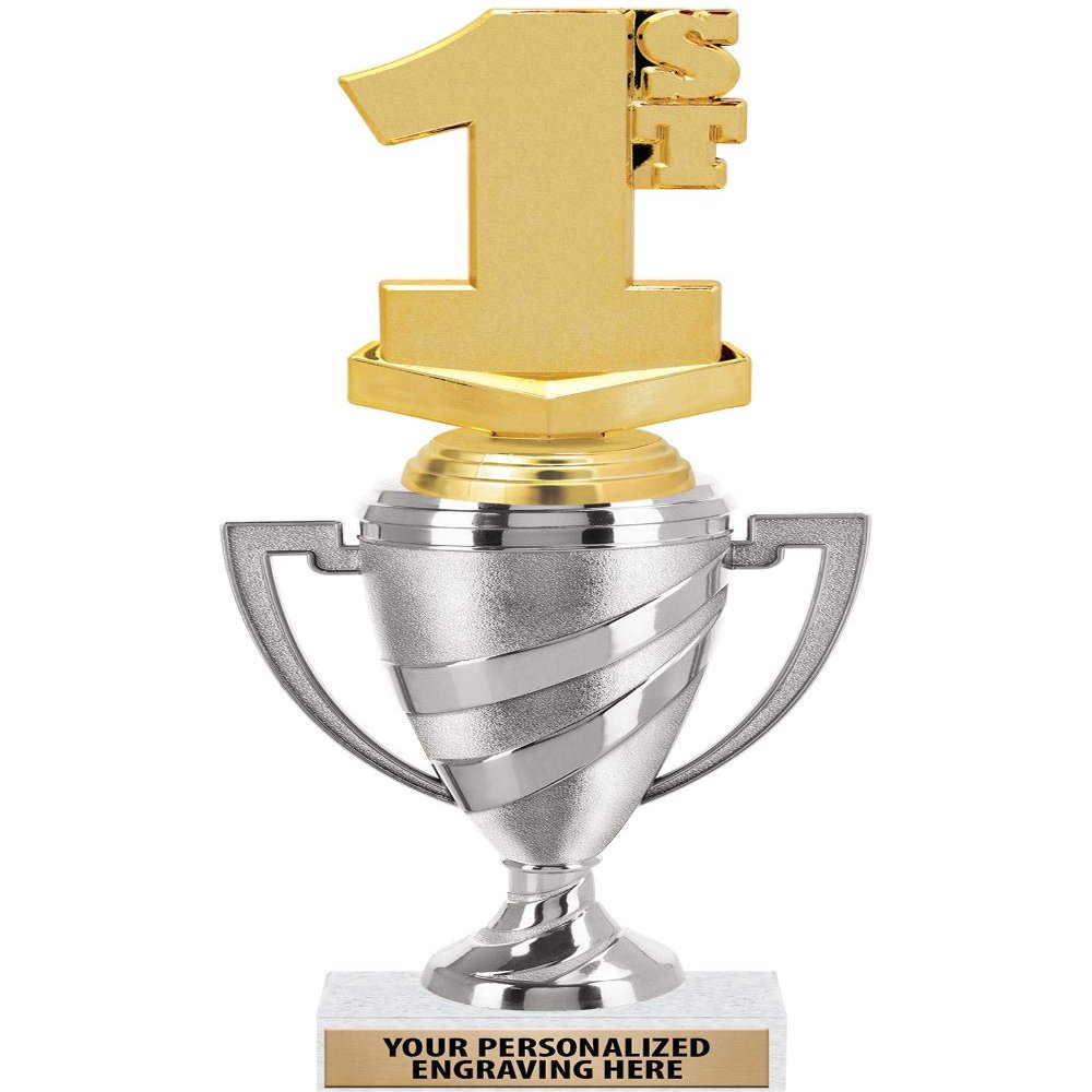 Crown Awards 1st Place Trophy, 11" Silver Cup 1st Place Trophies Includes Free Engraving, 5 Pack Prime