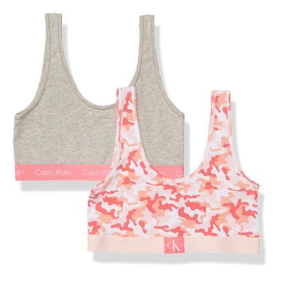 Calvin KleinGirlsModern Cotton Bralette, Singles and Multipack2 Pack- Grey/Pink CamouflaugeSmall