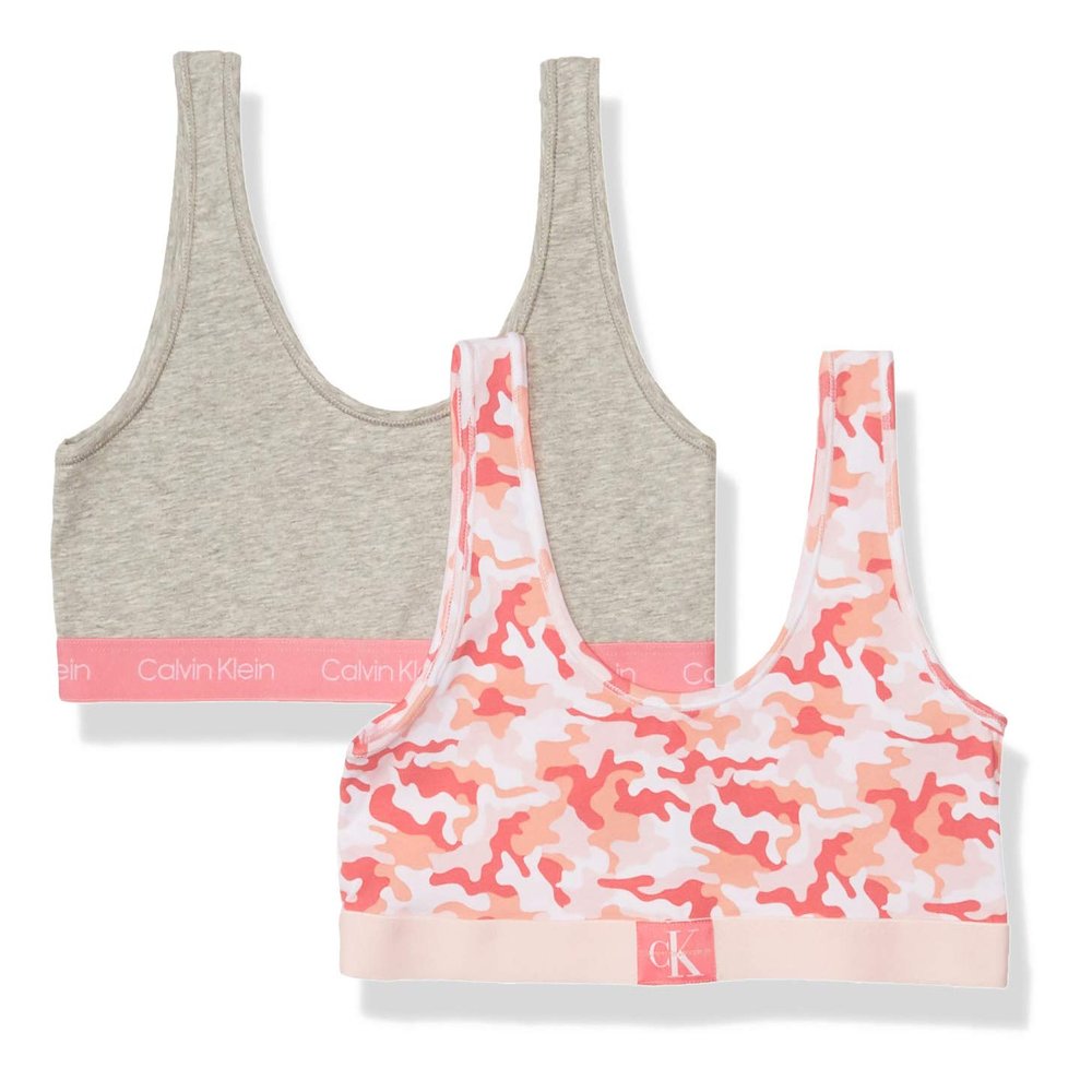 Calvin KleinGirlsModern Cotton Bralette, Singles and Multipack2 Pack- Grey/Pink CamouflaugeSmall