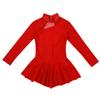 Oyolan Kids Girls Long Sleeves Mock Neck Tulle Splice Cut Out Back Roller Ice Figure Skating Dress Dancewear Red 8 view 4
