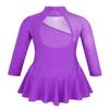 Oyolan Kids Girls Long Sleeves Mock Neck Tulle Splice Cut Out Back Roller Ice Figure Skating Dress Dancewear Purple 14 view 2