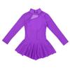 Oyolan Kids Girls Long Sleeves Mock Neck Tulle Splice Cut Out Back Roller Ice Figure Skating Dress Dancewear Purple 14 view 3