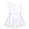 Oyolan Kids Girls Ice Skating Sparkle Diamond V-Shaped Sheer Tulle Splice Leotard A-line Dress for Latin Jazz White 6 view 2
