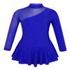 Oyolan Kids Girls Long Sleeves Mock Neck Tulle Splice Cut Out Back Roller Ice Figure Skating Dress Dancewear Royal Blue 8 view 1