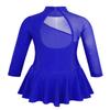 Oyolan Kids Girls Long Sleeves Mock Neck Tulle Splice Cut Out Back Roller Ice Figure Skating Dress Dancewear Royal Blue 8 view 2