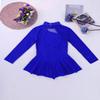 Oyolan Kids Girls Long Sleeves Mock Neck Tulle Splice Cut Out Back Roller Ice Figure Skating Dress Dancewear Royal Blue 8 view 3