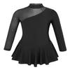 Oyolan Kids Girls Long Sleeves Mock Neck Tulle Splice Cut Out Back Roller Ice Figure Skating Dress Dancewear Black 10 view 1