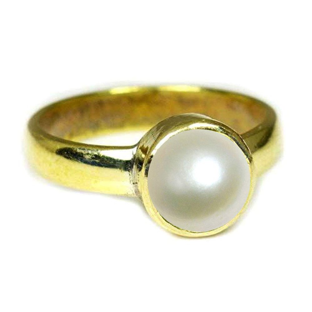 SURYAGEMS Natural Fresh Water Pearl Round Shape 18K Gold Plated Ring Men Astrology Stone Jewelry US 4-13