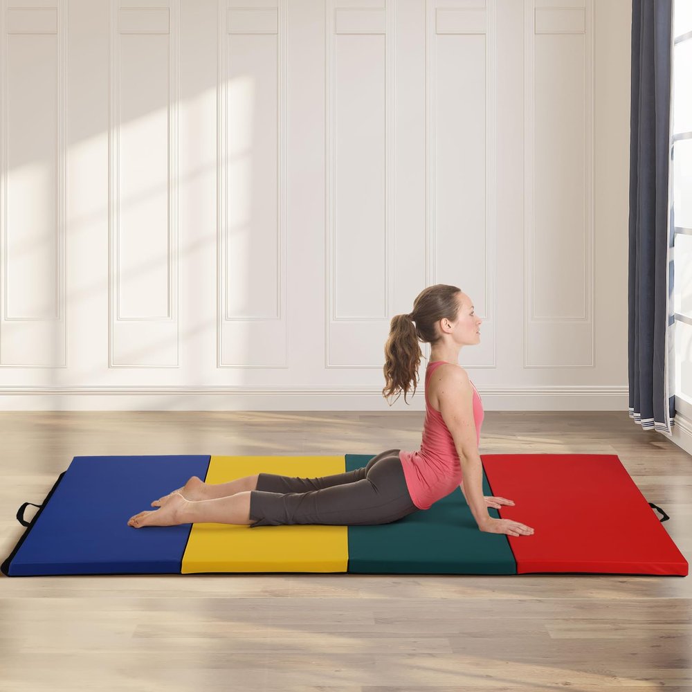 Thick Gymnastics Exercise Mat, 4'x8'x2"Extra Thick High Density Anti-Tear Folding Tumbling Mats Gymnastics for Home, Gym Mat for MMA, Stretching Yoga Cheerleading Martial Arts, Aerobics (Multicolor)