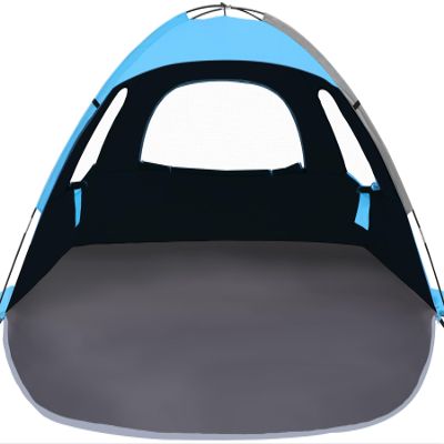 NXONE Beach Tent Sun Shade Shelter for 2-3 Person with UV Protection, Extended Floor, 3 Mesh Roll Up Windows & 8.0mm Fiberglass RodsCarry Bag Included (Dark Shelter-Ocean Blue)