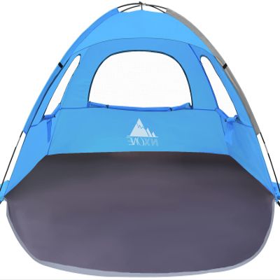 NXONE Beach Tent Sun Shade Shelter for 2-3 Person with UV Protection, Extended Floor, 3 Mesh Roll Up Windows & 8.0mm Fiberglass RodsCarry Bag Included (Sky Blue)