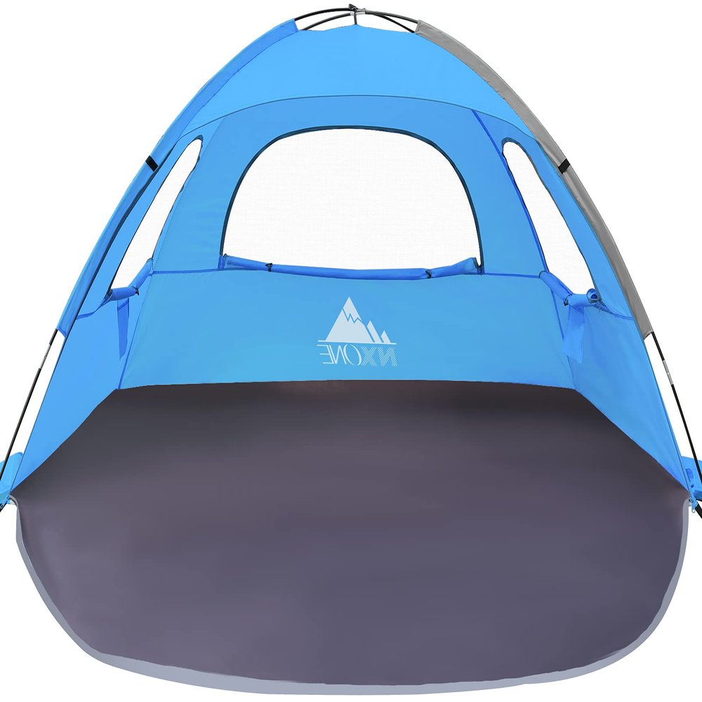 NXONE Beach Tent Sun Shade Shelter for 2-3 Person with UV Protection, Extended Floor, 3 Mesh Roll Up Windows & 8.0mm Fiberglass RodsCarry Bag Included (Sky Blue)