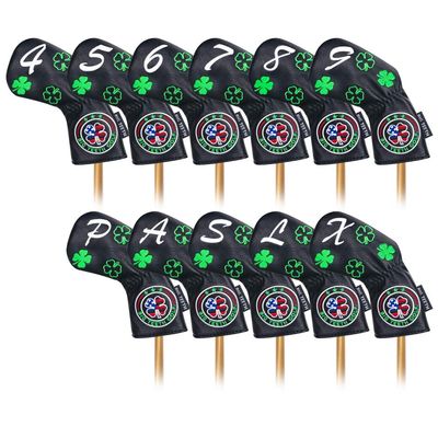 Lucky Clover Iron Head Covers - 11 Pcs Set, Long Neck, Fits Taylormade SIM, Cleveland, Callaway & More