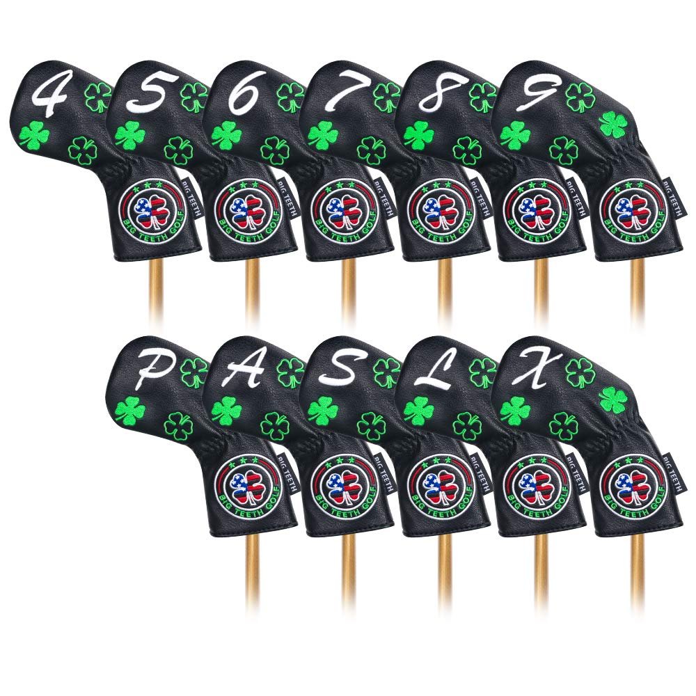 Lucky Clover Iron Head Covers - 11 Pcs Set, Long Neck, Fits Taylormade SIM, Cleveland, Callaway & More