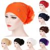 SoundsBeauty Islamic Muslim Hijab Faux Pearl Rhinestone Women Flower Back Turban Hat Headwrap for Adults Red view 2