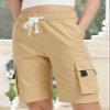 XinYangNi Women Casual Cotton Cargo Shorts Elastic High Waisted Summer Knee Length Loose Fit Drawstring Bermuda Shorts Black US 4-6 view 3