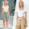 XinYangNi Casual Cargo Shorts for Women Knee Length 6 Pockets Elastic Waist Long Shorts for Summer Bermuda Beige US 20-22 view 2