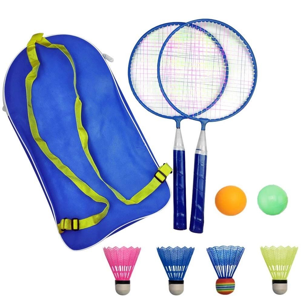 Badminton Racket for Children 1 Pair, Nylon Alloy Durable Badminton Racquet Set for Kids Indoor/Outdoor Sport GameIncluding 4 Badminton and 2 Table Tennis (Blue)