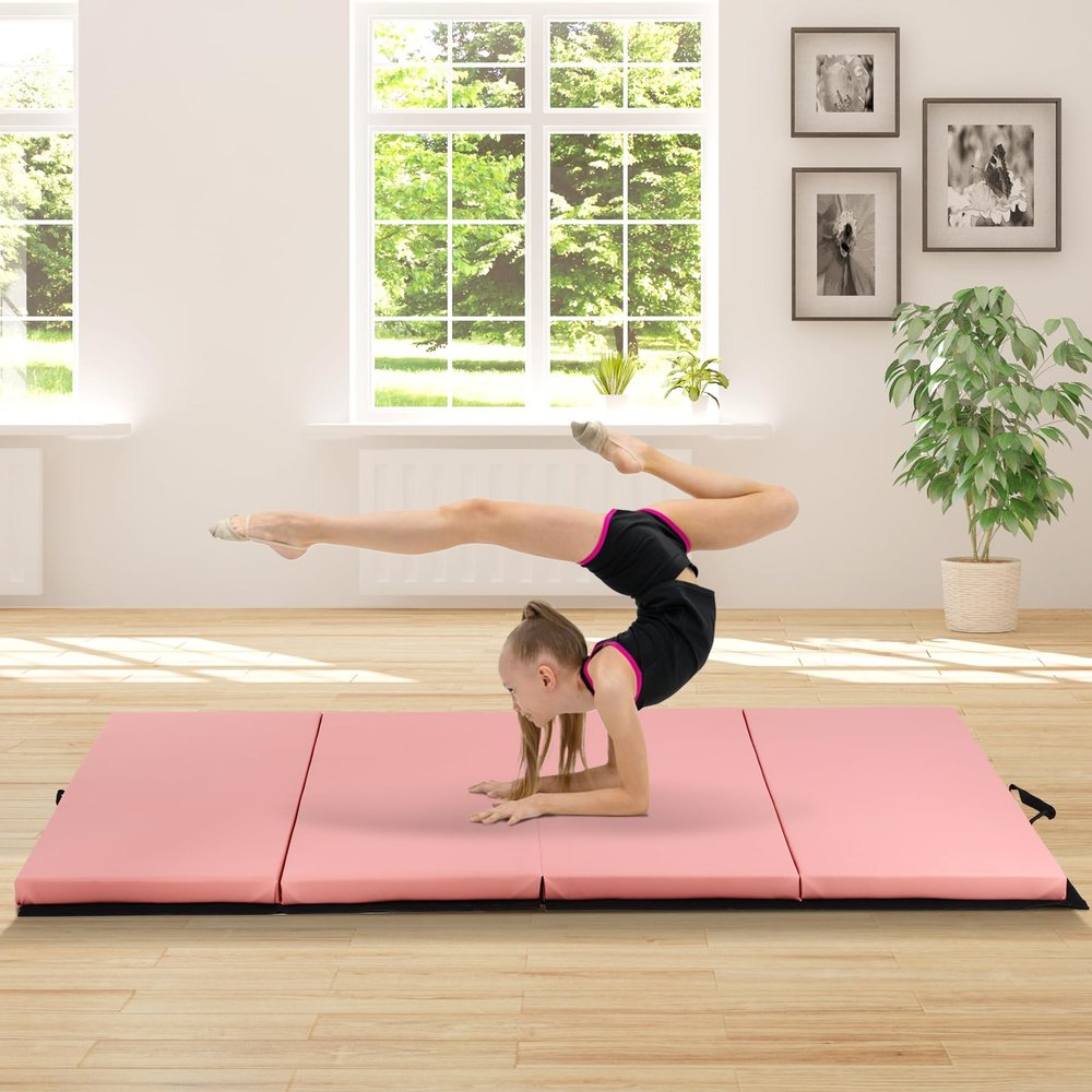 Folding Thick Gymnastics Exercise Mat, 4'x6'x2"Extra Thick High Density Anti-Tear Folding Tumbling Mats Gymnastics for Home, Gym Mat for MMA, Stretching Yoga Cheerleading Martial Arts (Pink)