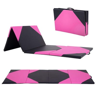 Gymnastics Tumbling Mat Floding Mat, 2 Thick Yoga Mat Exercise Equipment Mat for Aerobics Workout Fitness Training 4 Panel Lightweight with Carrying Handles, Best Fitness Gym Mat 4'x10'x2 P&B