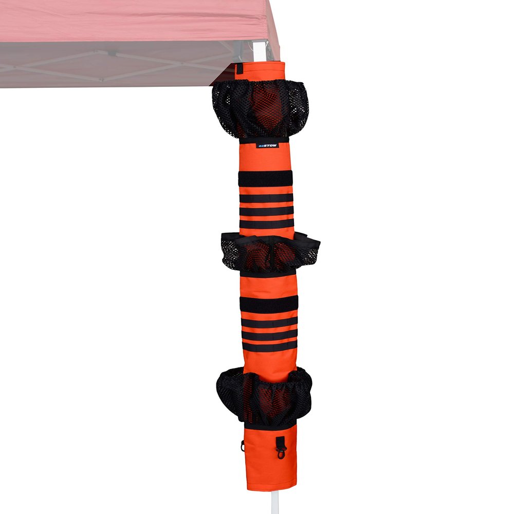 ezSTOW Canopy Organizer, Orange - Organize Your Awning, Drink Holder, Paper Towel Storage, Sunscreen Pockets, Trash Bags, Attach to Tree, Outdoor, Hunting, Ballgame, Camping, Baseball, Soccer, Track