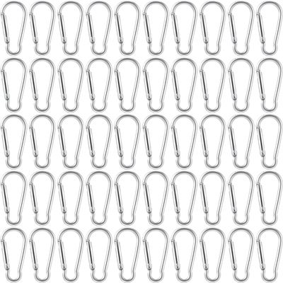 50pcs Small Carabiner Clips Mini Aluminum Carabiner Clip Keychain Bulk Hook Pack Carabeaner D Shape Hook Keychain for Home Hiking, Silver