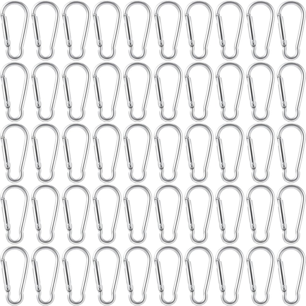 50pcs Small Carabiner Clips Mini Aluminum Carabiner Clip Keychain Bulk Hook Pack Carabeaner D Shape Hook Keychain for Home Hiking, Silver