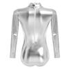 IBAKOM Gymnastics Leotards for Adults Girls Woman Youth Long Sleeve Competition Sparkle Shiny Majestic Patent Leather One Piece High Cut Thong Work Out Bodysuit Dancewear Costumes Jumpsuit Silver M view 3