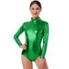 Gymnastics Leotards for Adults Girls Woman Youth Long Sleeve Competition Sparkle Shiny Majestic Patent Leather One Piece High Cut Thong Work Out Bodysuit Dancewear Costumes Jumpsuit Dark Green 2XL view 1
