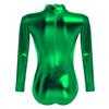 Gymnastics Leotards for Adults Girls Woman Youth Long Sleeve Competition Sparkle Shiny Majestic Patent Leather One Piece High Cut Thong Work Out Bodysuit Dancewear Costumes Jumpsuit Dark Green 2XL view 2