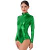 Gymnastics Leotards for Adults Girls Woman Youth Long Sleeve Competition Sparkle Shiny Majestic Patent Leather One Piece High Cut Thong Work Out Bodysuit Dancewear Costumes Jumpsuit Dark Green 2XL view 4