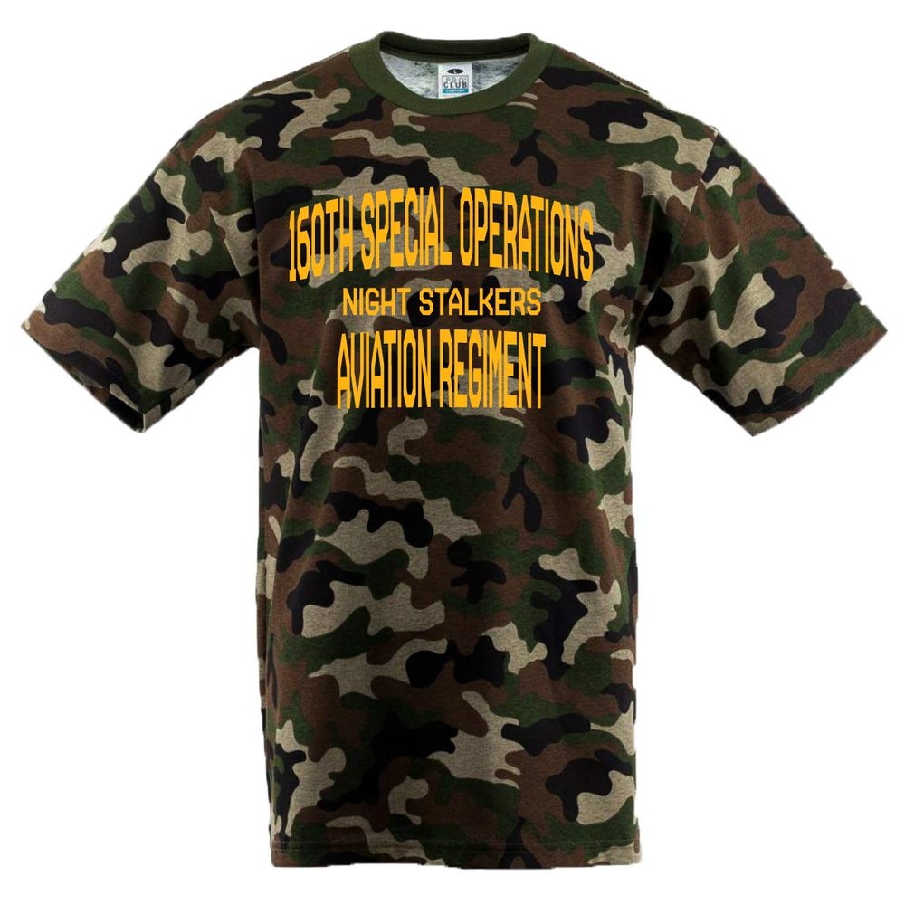 160th Special Operations Aviation Reg Night Stalkers Camouflage Short Sleeve Tee Shirt - Medium