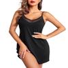 Ekouaer Nightgowns for Women Mesh V Neck Tank Chemise Sleeveless Sleepwear Silp Nighty Dress Spaghetti Strap Babydoll Lingerie, Black, X-Large view 1
