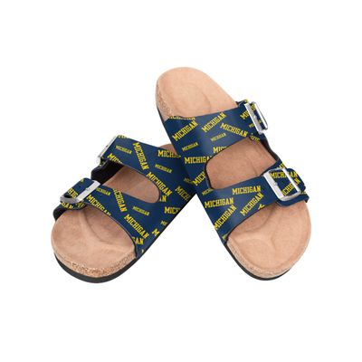 FOCO NCAA Michigan Wolverines Women's Mini Print Wordmark Adjustable Double Buckle Straps Sandals, Team Color, XL (11-12)