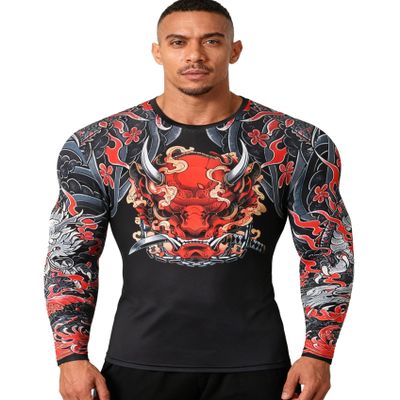 Red Plume Cool Dry Compression Long Sleeve Baselayer Athletic Sports T-Shirts/Compression Crew Neck Long Sleeve T-Shirts (Style D, XXL)