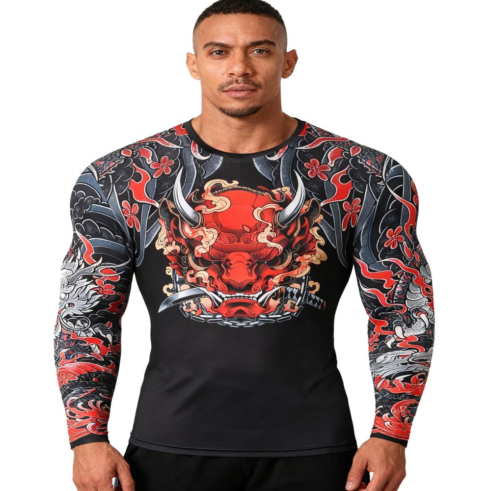 Red Plume Cool Dry Compression Long Sleeve Baselayer Athletic Sports T-Shirts/Compression Crew Neck Long Sleeve T-Shirts (Style D, XXL)