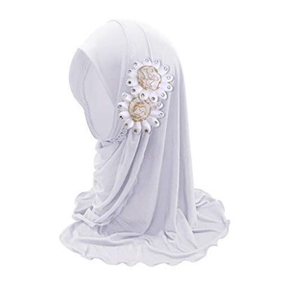 Ylucky Girls Muslim Hijab Floral Lace Head Scarf Kids Islamic Arab Scarf Shawls Head Wrap with Flowers