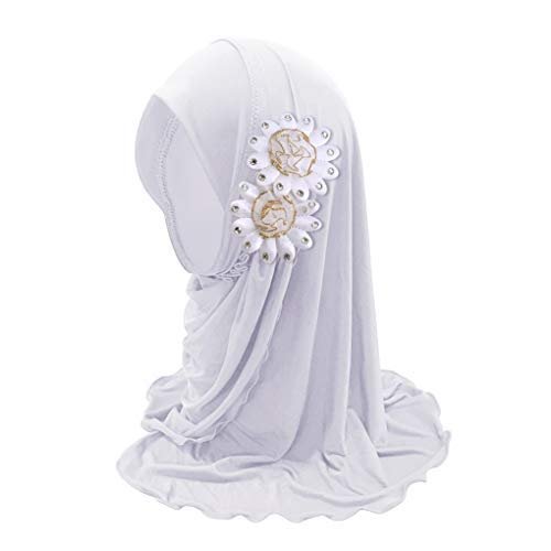 Ylucky Girls Muslim Hijab Floral Lace Head Scarf Kids Islamic Arab Scarf Shawls Head Wrap with Flowers