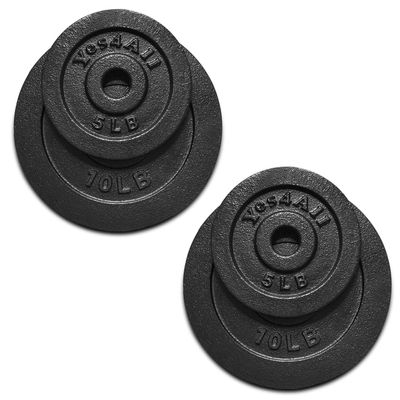 Yes4All 1.15 Inch Cast Iron Weight Plate - Ideal for Dumbbell Handle, Strength Training & Weightlifting (Set) - 1.25 + 2.5 + 5 +10lbs - Pair (Set of 8)